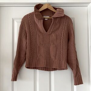 Sincerely Jules Cable Knit Collared Crop Sweater Size S